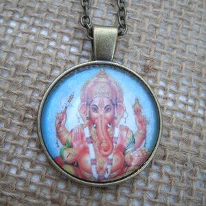 Ganesha Glass Cabochon Pendant Necklace